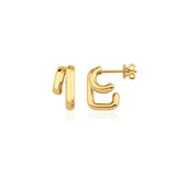 yellow gold double arch stud earrings on white background