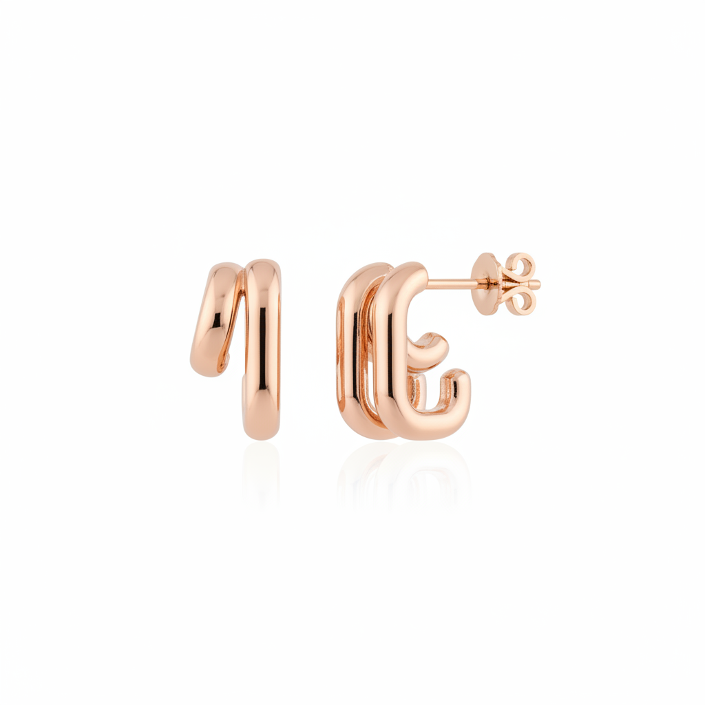 rose gold double arch stud earrings on white background