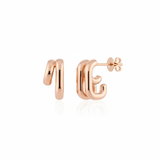 rose gold double arch stud earrings on white background