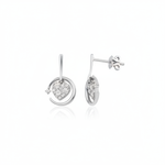 white gold circle drop earrings with a pave heart charm on white background