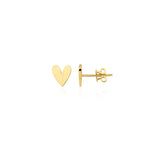 yellow gold asymmetric heart stud earrings on white background