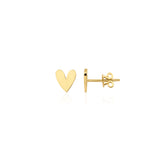 yellow gold asymmetric heart stud earrings on white background