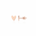 rose gold asymmetric heart stud earrings on white background