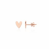rose gold asymmetric heart stud earrings on white background