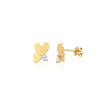 yellow gold butterfly wing stud earrings on white background
