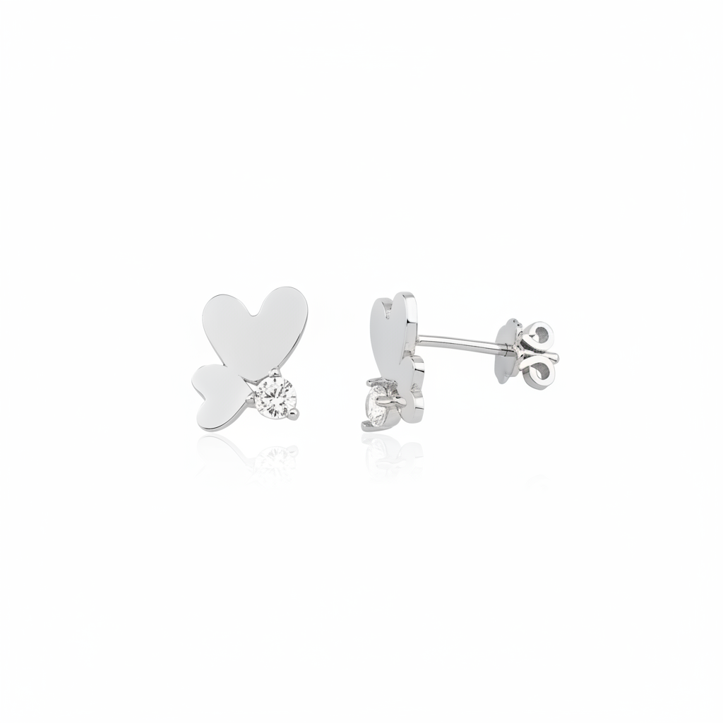 white gold butterfly wing stud earrings on white background