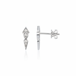 white gold tapered geometric drop stud earrings on white background