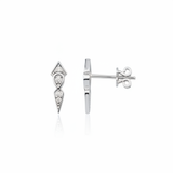white gold tapered geometric drop stud earrings on white background