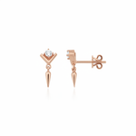 rose gold chevron stud earring with spike drop on white background