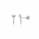 white gold chevron stud earring with spike drop on white background