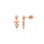 rose gold geometric stacked drop earrings on white background