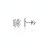 white gold four-leaf clover stud earrings on white background