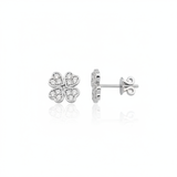 white gold four-leaf clover stud earrings on white background
