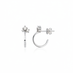 white gold open hoop earrings with cluster of stones on white background