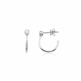 white gold open hoop earrings with bezel-set stone on white background