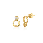 yellow gold oval stud earrings with open loop on white background