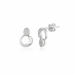 white gold oval stud earrings with open loop on white background