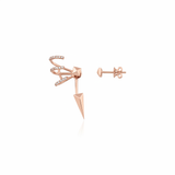 rose gold sculptural pyramid and spike earrings on white background
