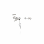 white gold sculptural pyramid and spike earrings on white background