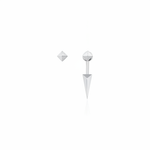white gold faceted pyramid and spike drop stud earrings on white background
