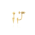 yellow gold pyramid stud and spike jacket earrings on white background