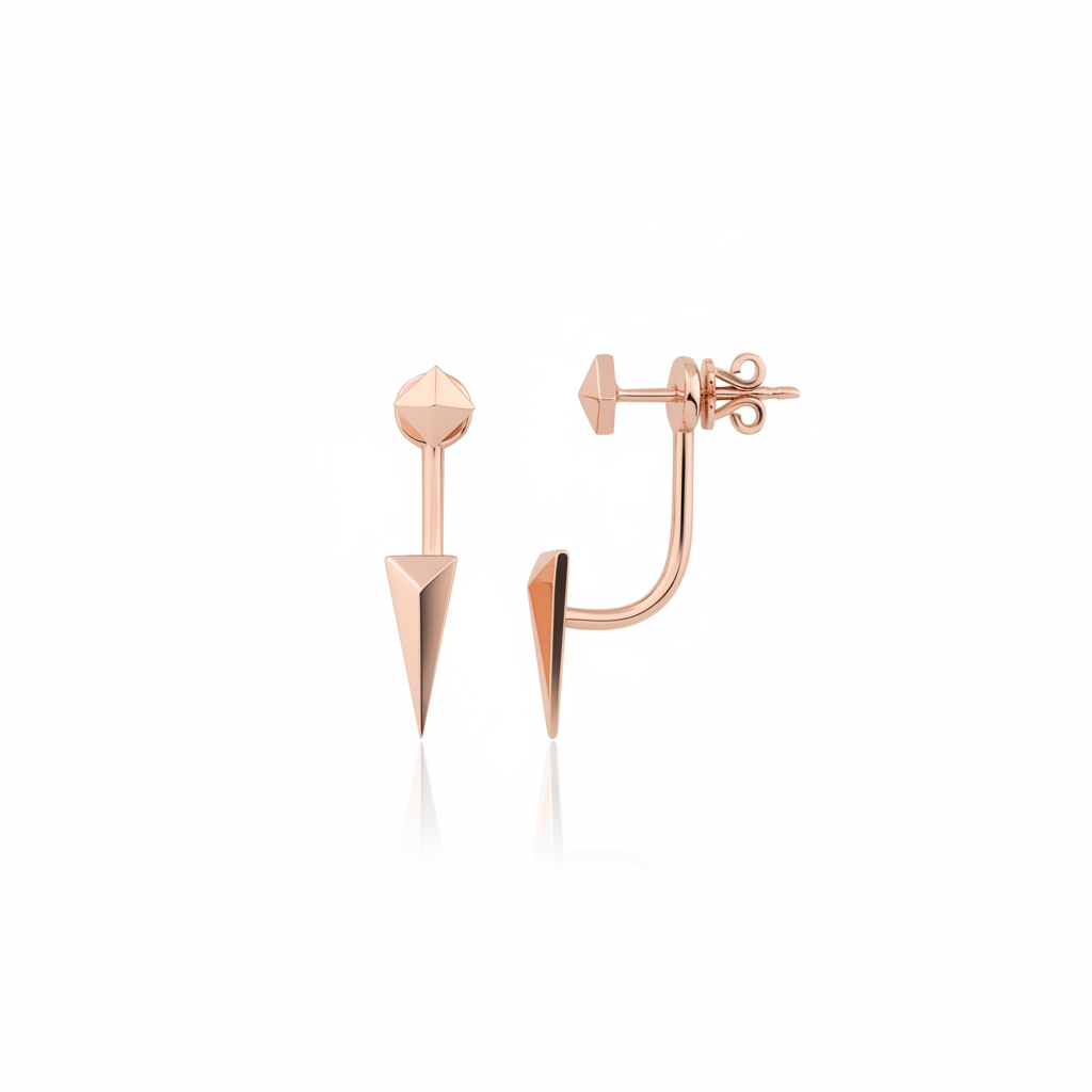 rose gold pyramid stud and spike jacket earrings on white background