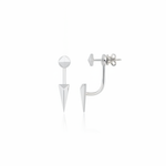 white gold pyramid stud and spike jacket earrings on white background