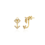 yellow gold rhombus stud with floating chevron ear jacket on white background