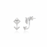white gold rhombus stud with floating chevron ear jacket on white background
