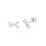 white gold bow stud earrings with accent stones on white background
