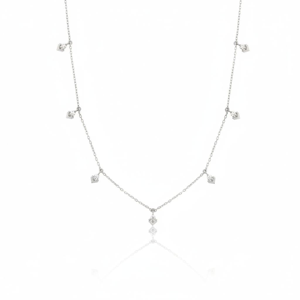white gold chevron drop necklace on white background