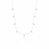 white gold triangle charm necklace on white background