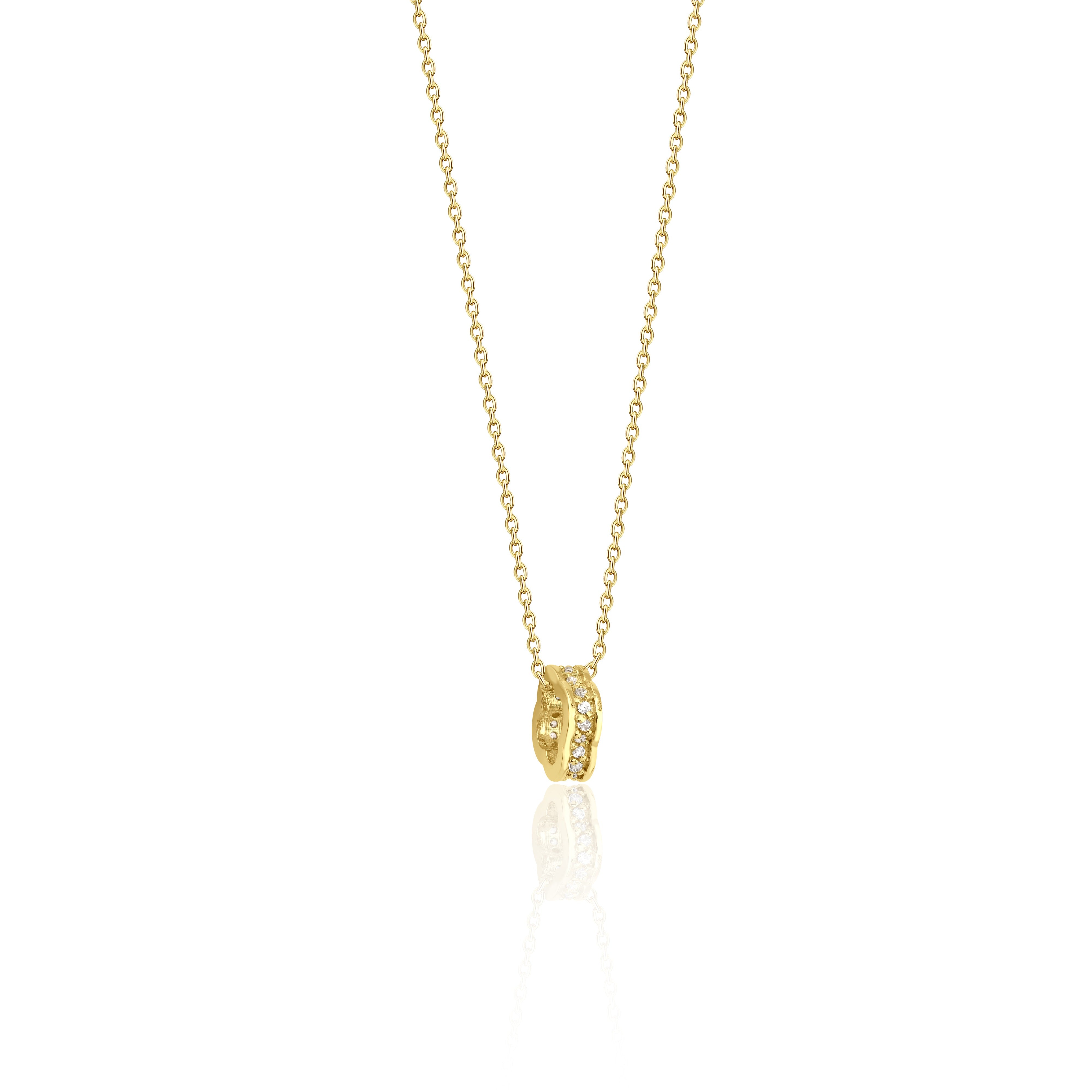 yellow gold pave hoop pendant necklace on white background
