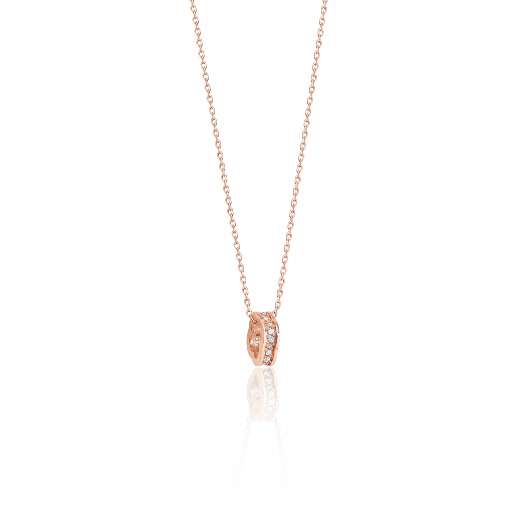 rose gold pave hoop pendant necklace on white background