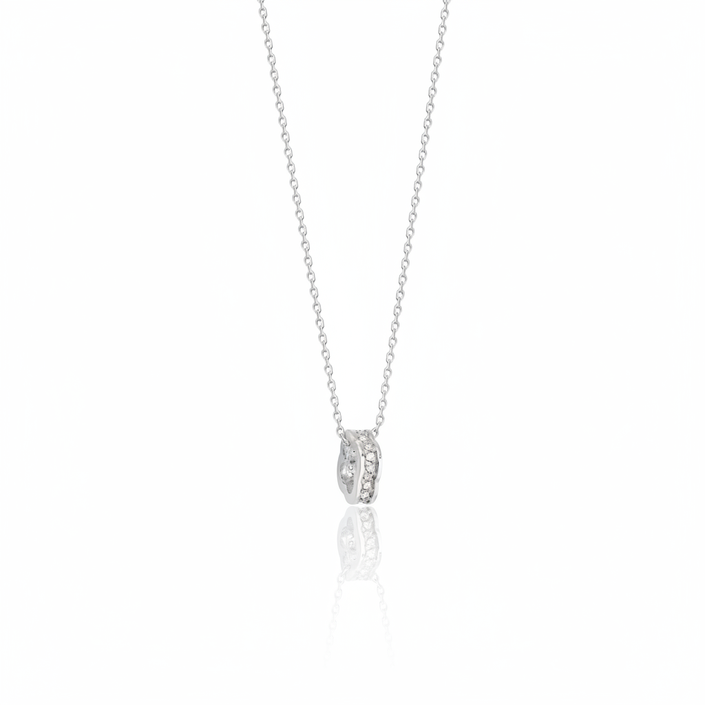white gold pave hoop pendant necklace on white background