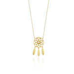 yellow gold dreamcatcher pendant necklace on white background