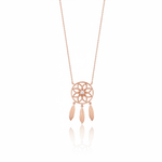 rose gold dreamcatcher pendant necklace on white background