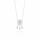 white gold dreamcatcher pendant necklace on white background