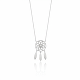 white gold dreamcatcher pendant necklace on white background