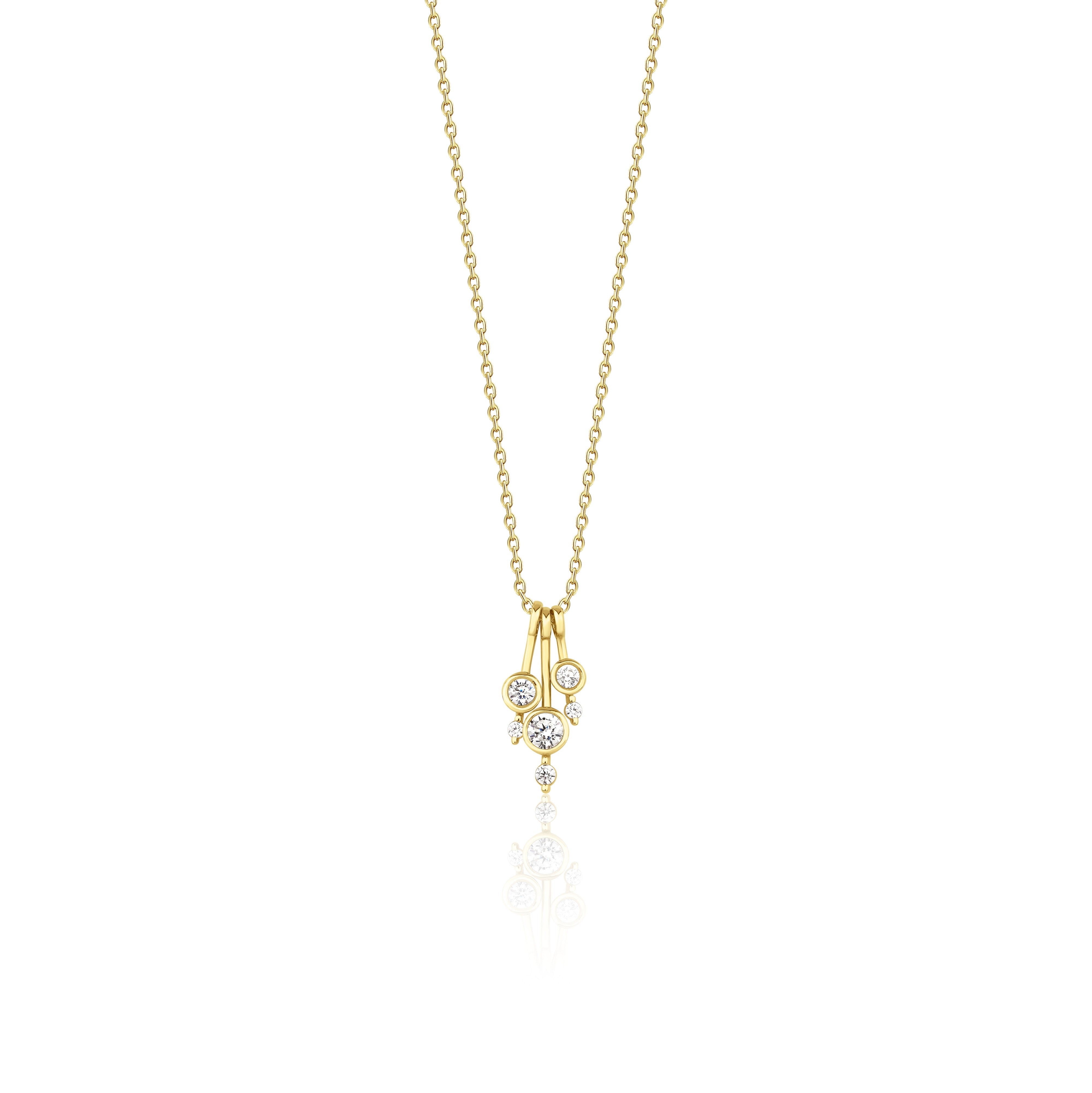 yellow gold cascade drop necklace on white background