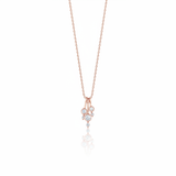 rose gold cascade drop necklace on white background