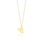yellow gold tilted heart pendant necklace on white background