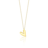 yellow gold tilted heart pendant necklace on white background