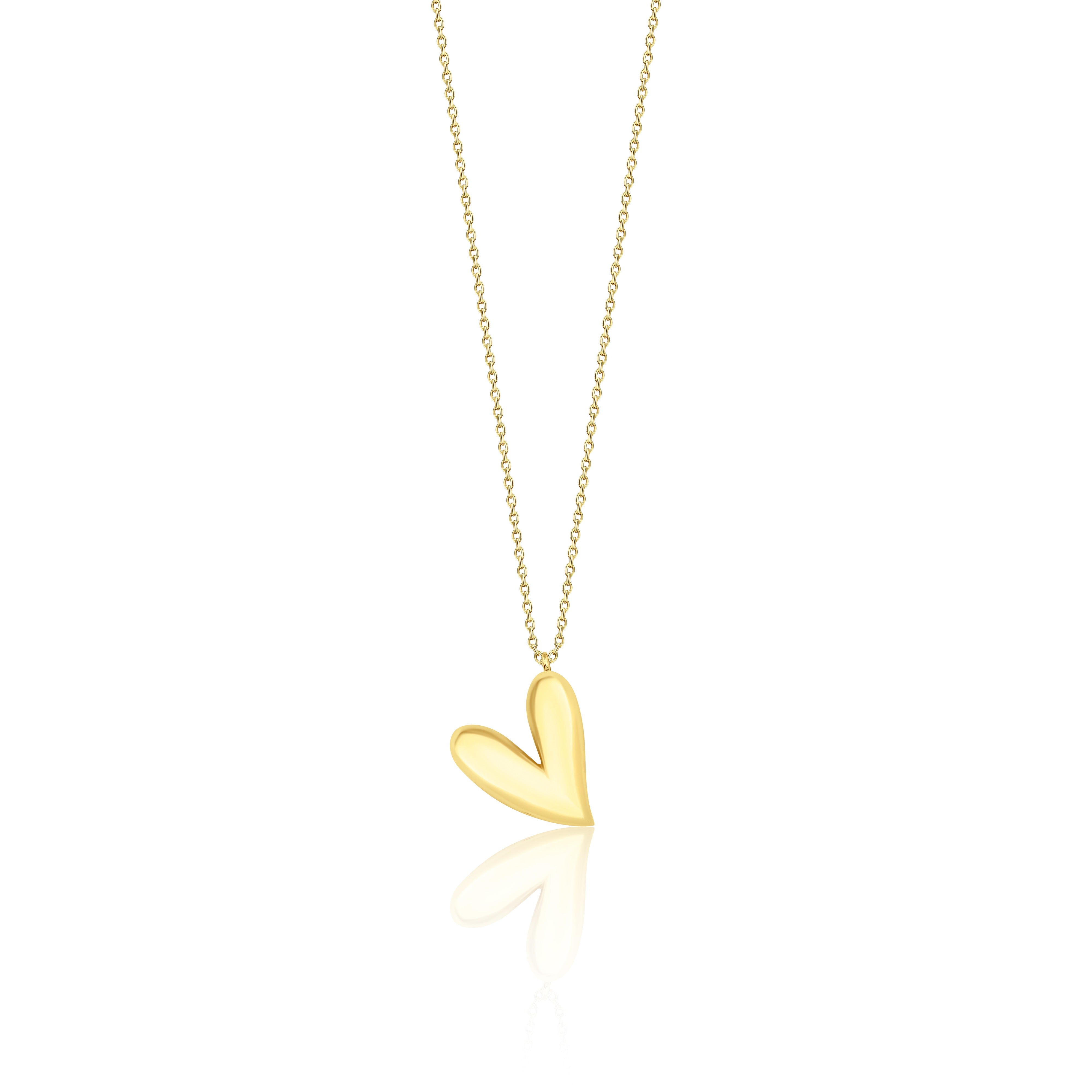 yellow gold tilted heart pendant necklace on white background