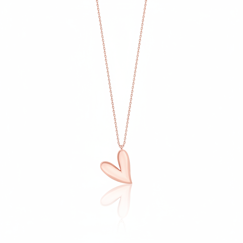 rose gold tilted heart pendant necklace on white background