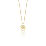 yellow gold heart crescent pendant necklace on white background