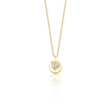 yellow gold heart crescent pendant necklace on white background