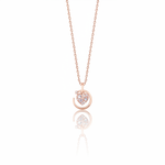 rose gold heart crescent pendant necklace on white background
