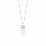 white gold heart crescent pendant necklace on white background