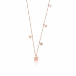 rose gold square charm necklace on white background